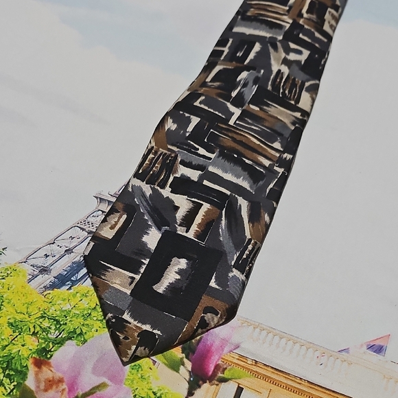 Barrington Other - Barrington Silk Abstract Patterned Tie Black Brown Gray Geometric